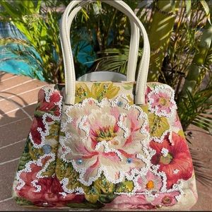 Vintage Tapestry Beaded Purse Handbag